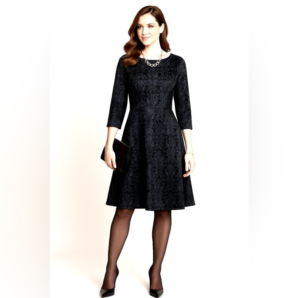 Barbara Bates vintage black women’s designer luxury embossed velour dress Size10